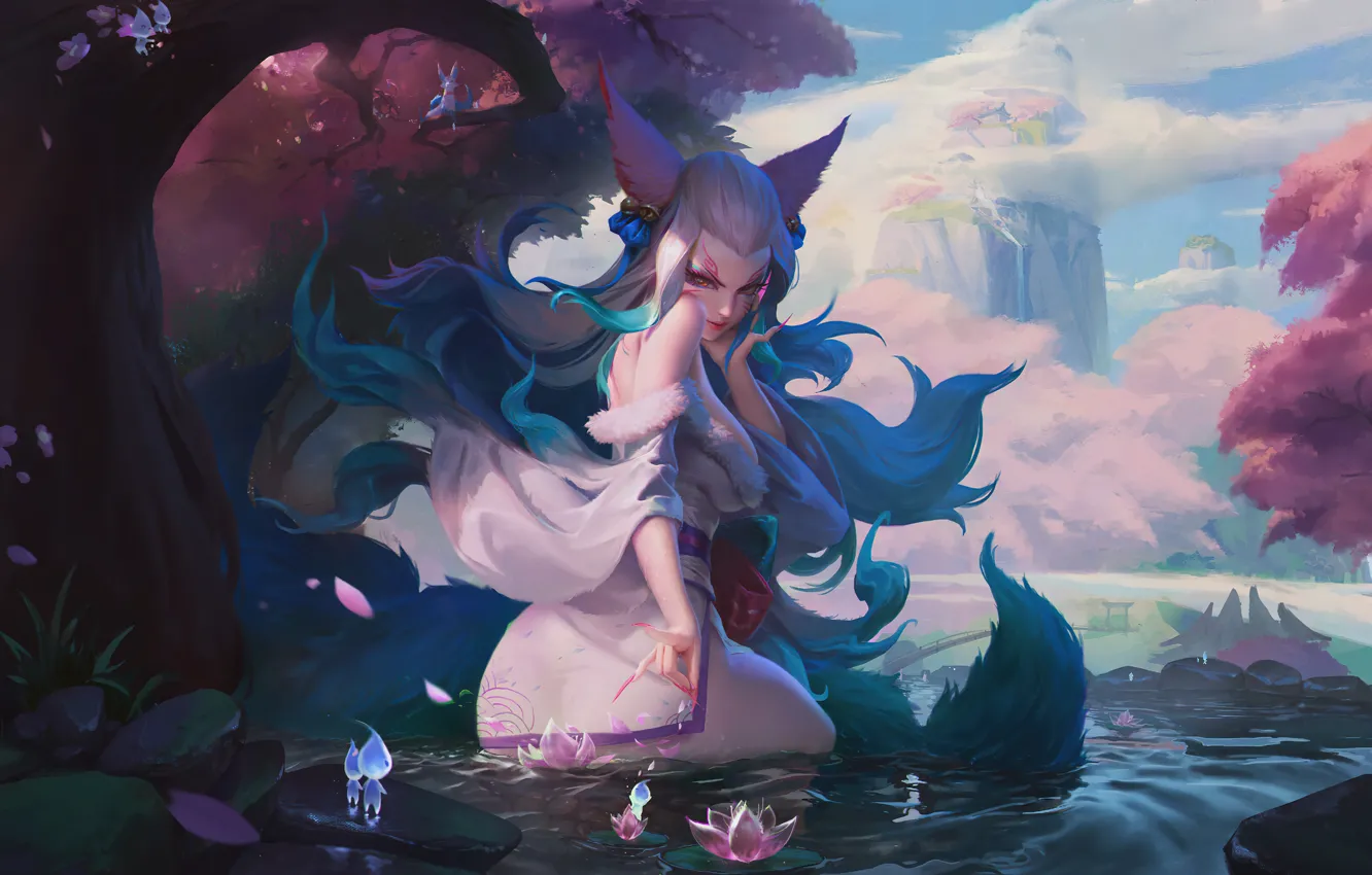 Photo wallpaper Art, Water, Mountain, League of Legends, Skin, LoL, Ahri, Ari