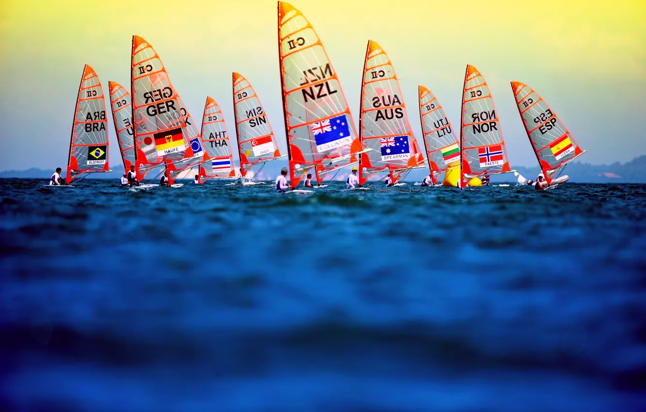 Photo wallpaper sea, sport, boats, flag