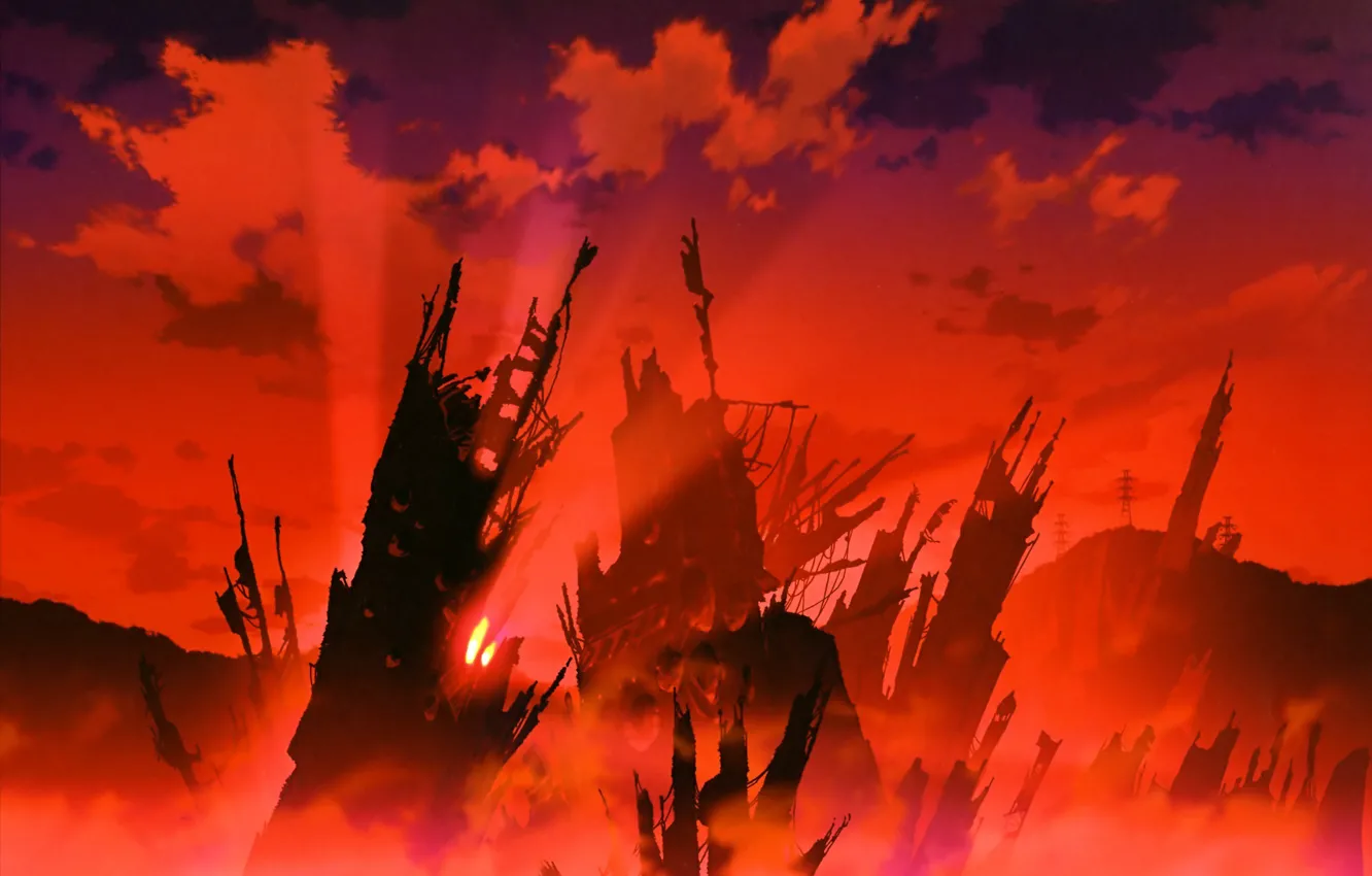 Photo wallpaper the wreckage, Apocalypse, destruction, art, Neon genesis evangelion, the ruins of the city, a bloody …