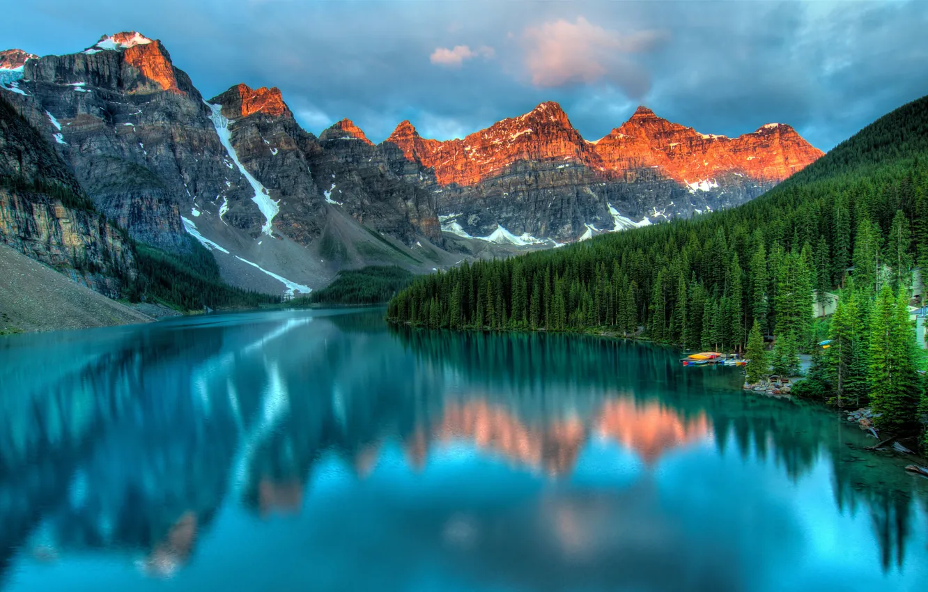 Photo wallpaper landscape, mountains, nature, lake, mountain peaks