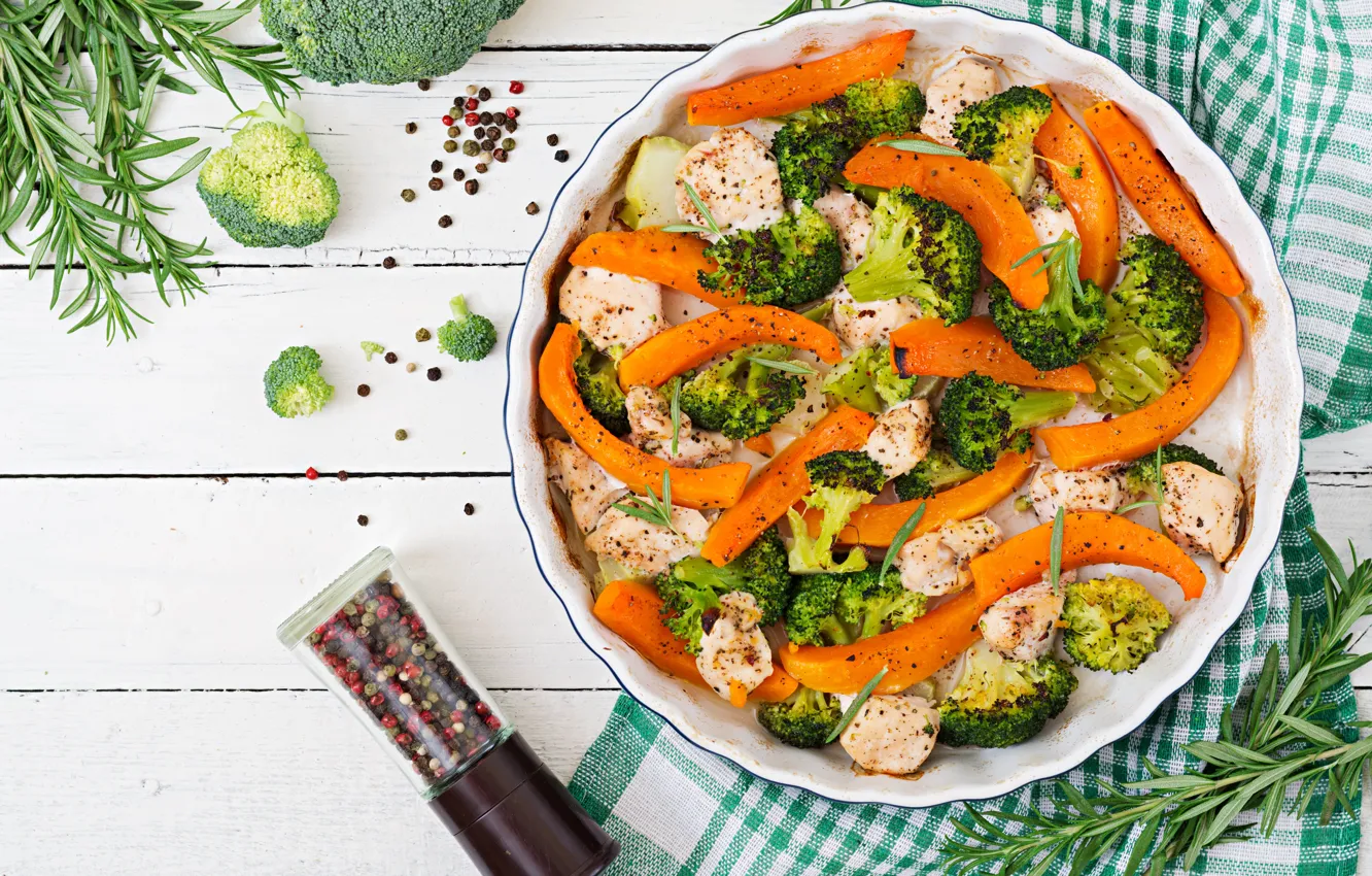 Photo wallpaper fish, salad, broccoli