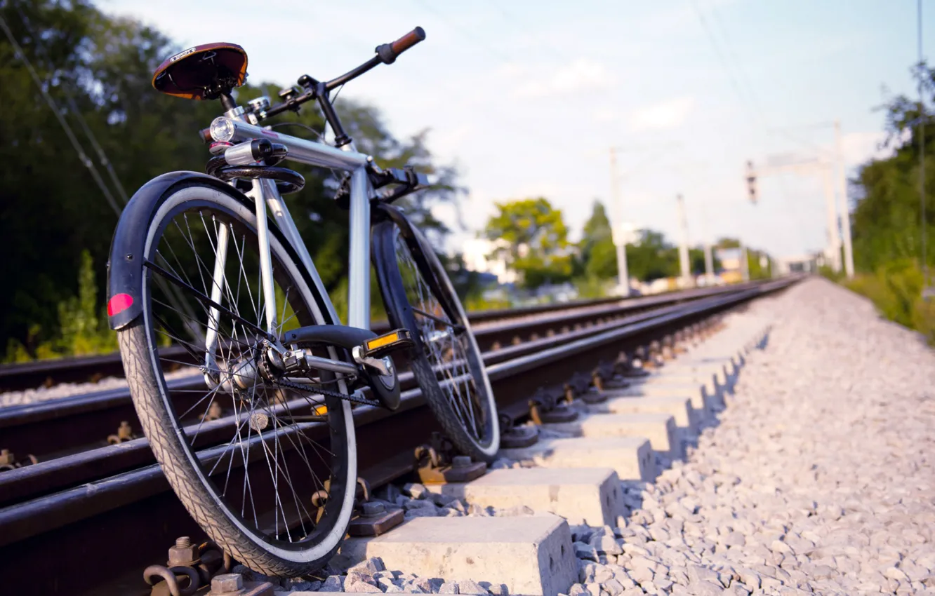 Photo wallpaper road, bike, the way, rails, iron, sleepers