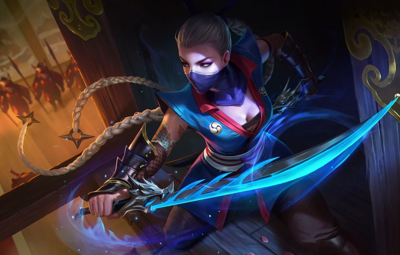 Photo wallpaper katana, security, ninja, arena, beautiful girl, mob, online, Arena of Valor
