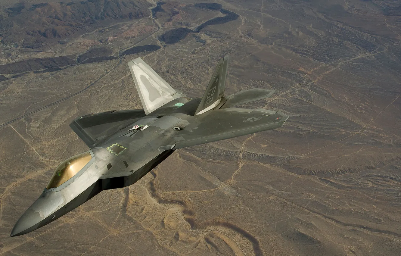 Photo wallpaper flight, landscape, fighter, unobtrusive, multipurpose, F-22 Raptor