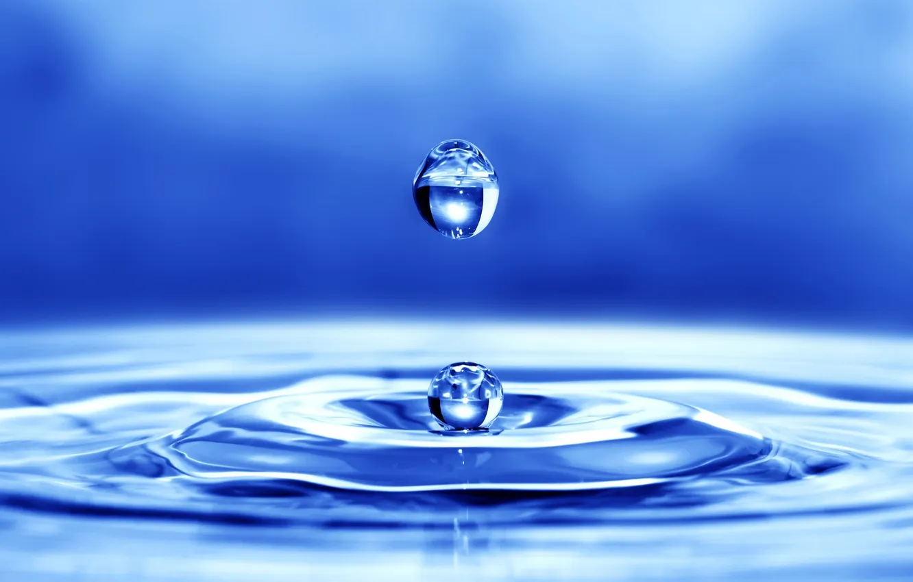 Photo wallpaper water, drops, macro, blue, photo, blue, Wallpaper, color