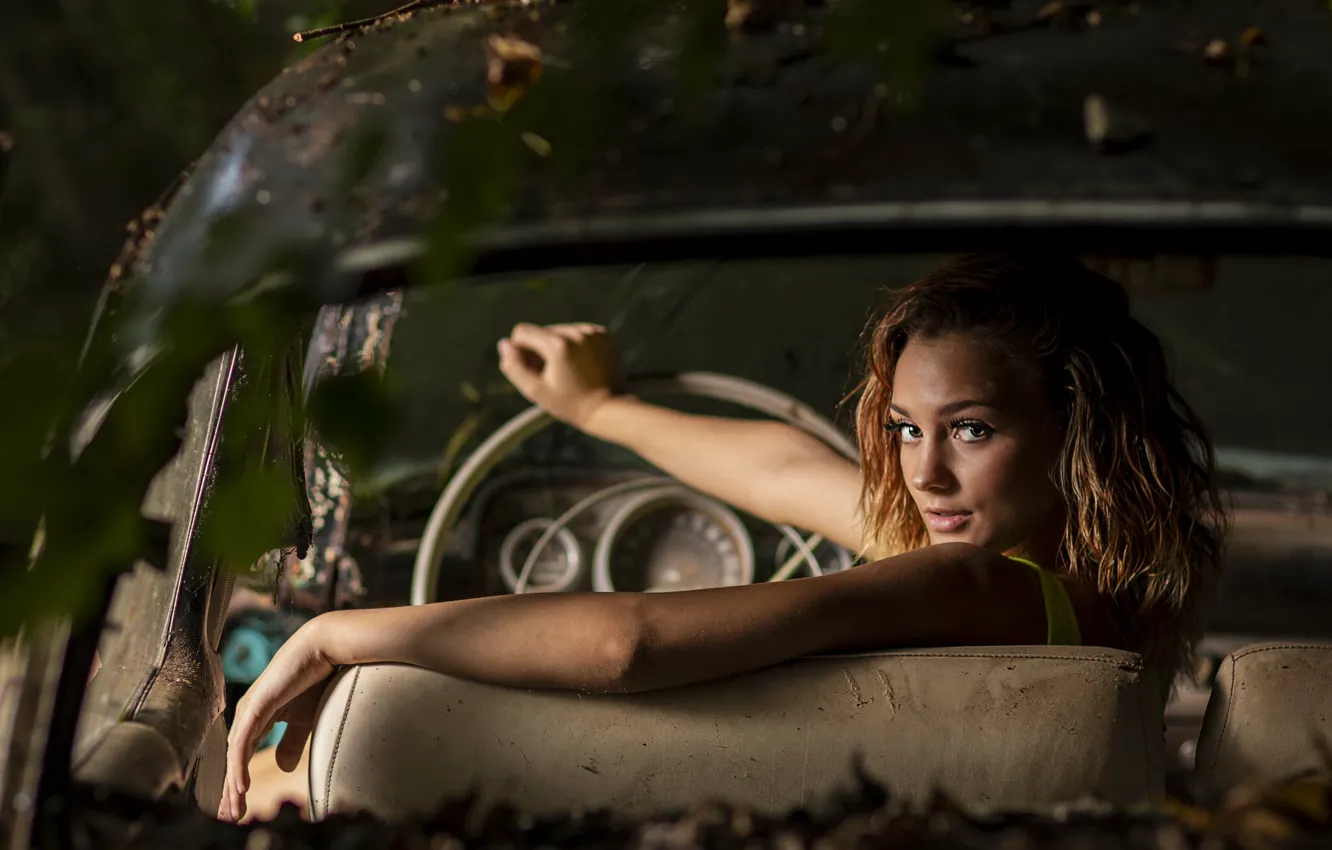 Photo wallpaper machine, look, girl