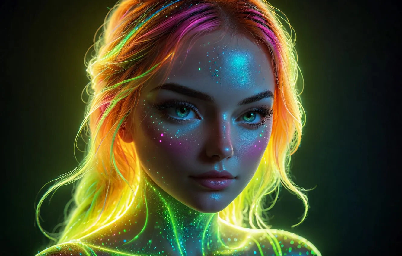 Photo wallpaper girl, neon, green hair