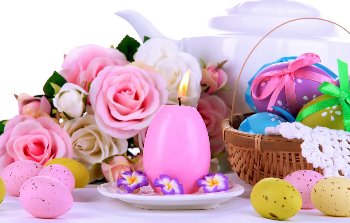 Photo wallpaper roses, eggs, Easter, pink, flowers, Easter, eggs, roses