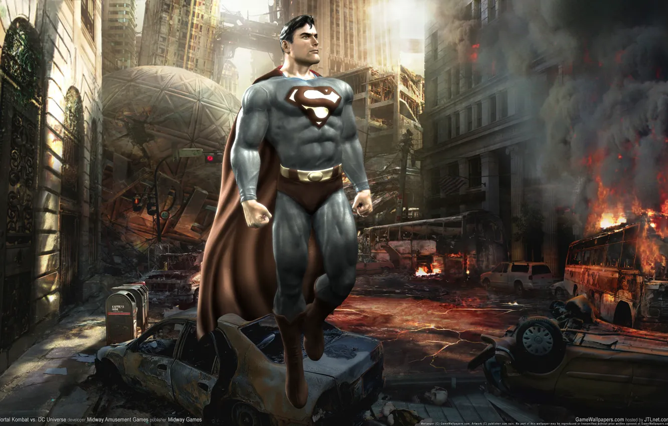 Photo wallpaper the city, superman, chaos, Mortal Kombat vs. DC Universe