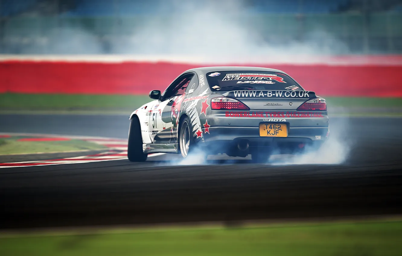 Photo wallpaper Silvia, Nissan, Drift, Race, Smoke, Tuning, Road
