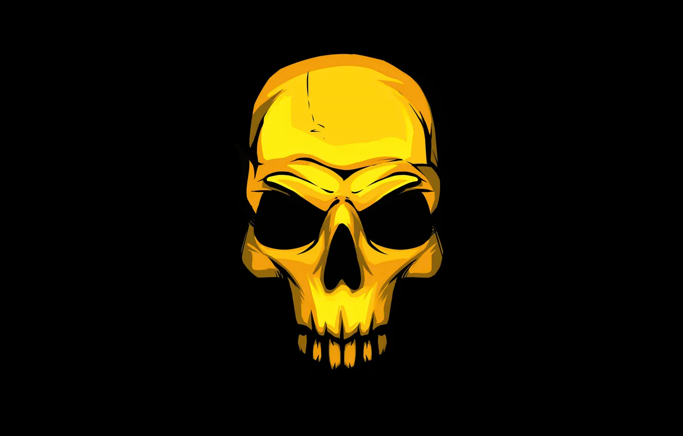 Photo wallpaper yellow, skull, minimalism, sake, gold, black background, the golden skull