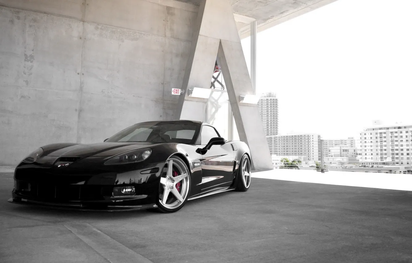 Photo wallpaper black, Parking, corvette, chevrolet