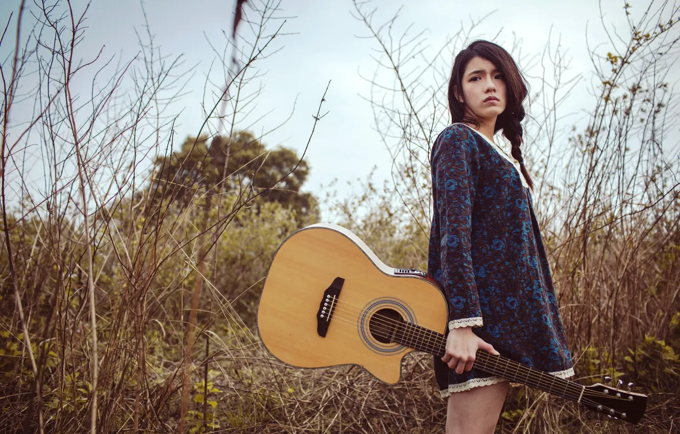 Photo wallpaper girl, music, guitar, Asian