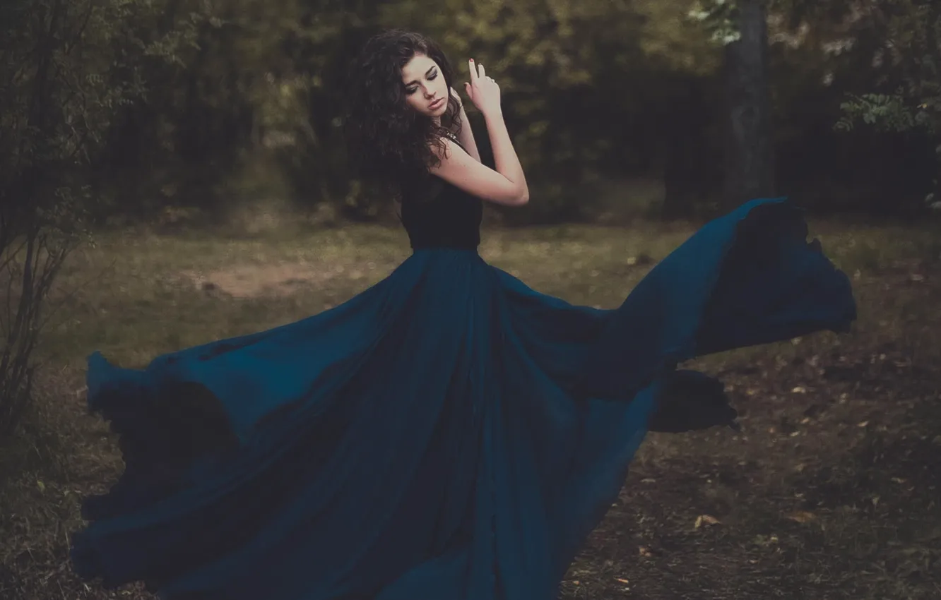 Photo wallpaper girl, nature, dress, brunette