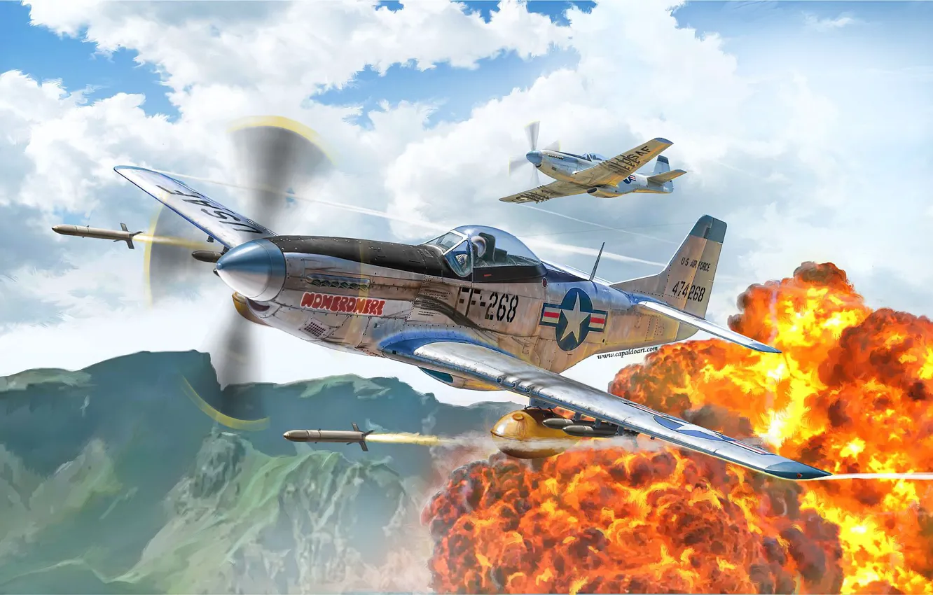 Photo wallpaper fighter, USA, US Airforce, Gianluca Capaldo, The Korean War, F-51D Mustang Korean War