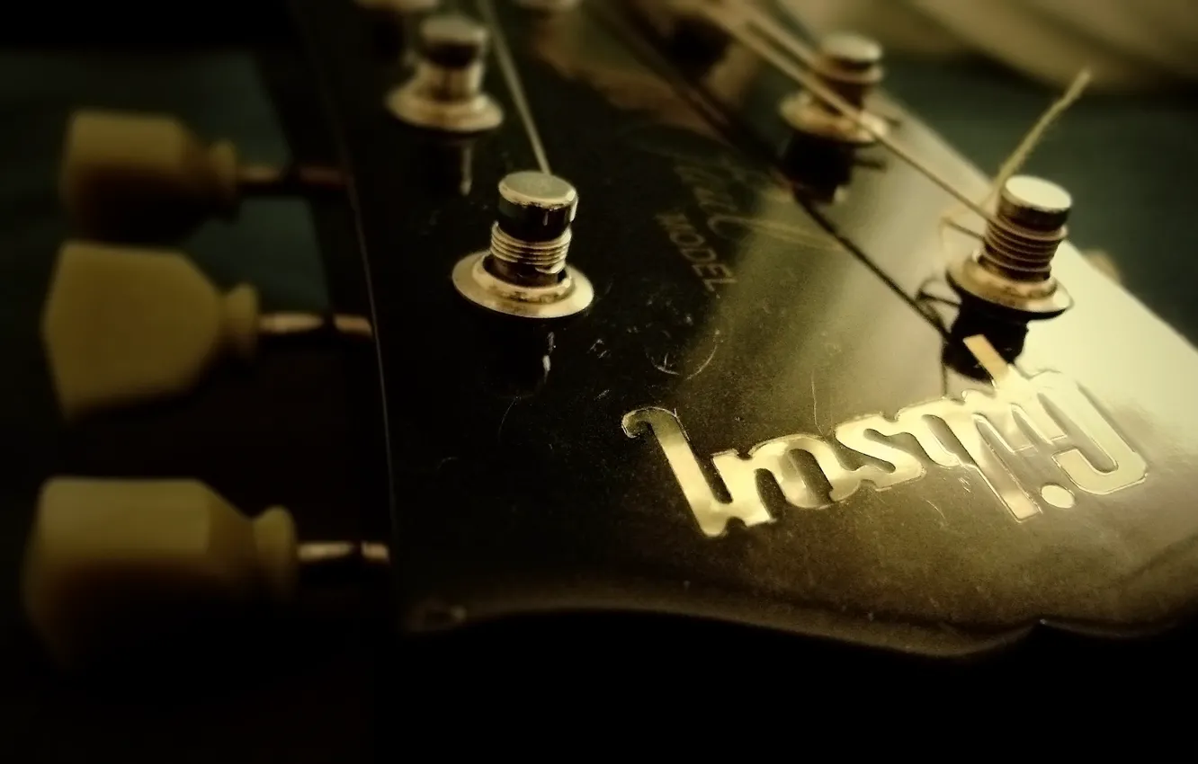 Photo wallpaper macro, guitar, strings, scratches, metal, guitar, rock, view