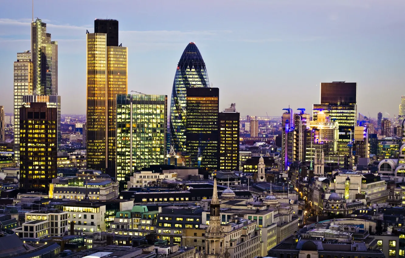 Photo wallpaper the city, lights, England, London, building, home, the evening, panorama