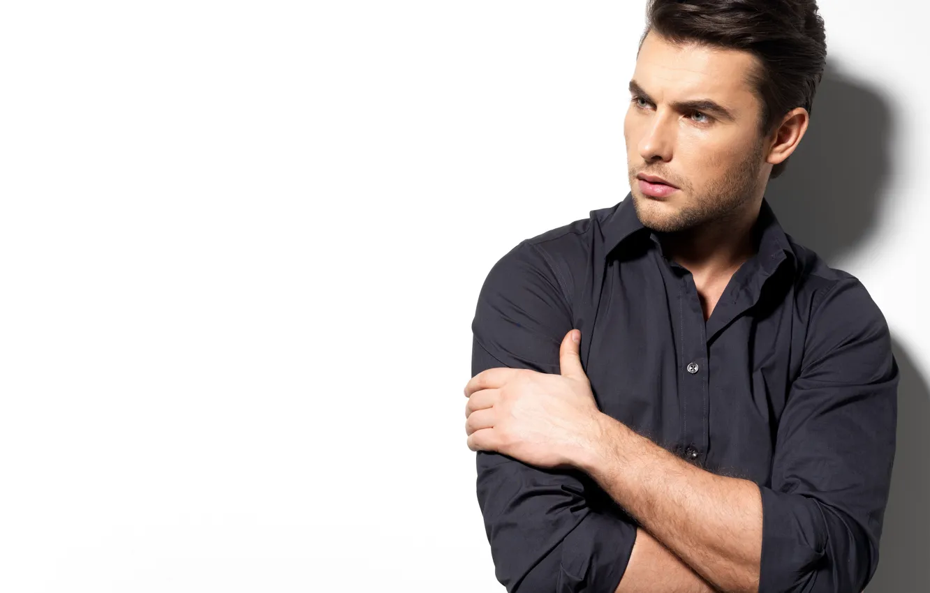 Photo wallpaper pose, portrait, shadow, white background, male, shirt, guy