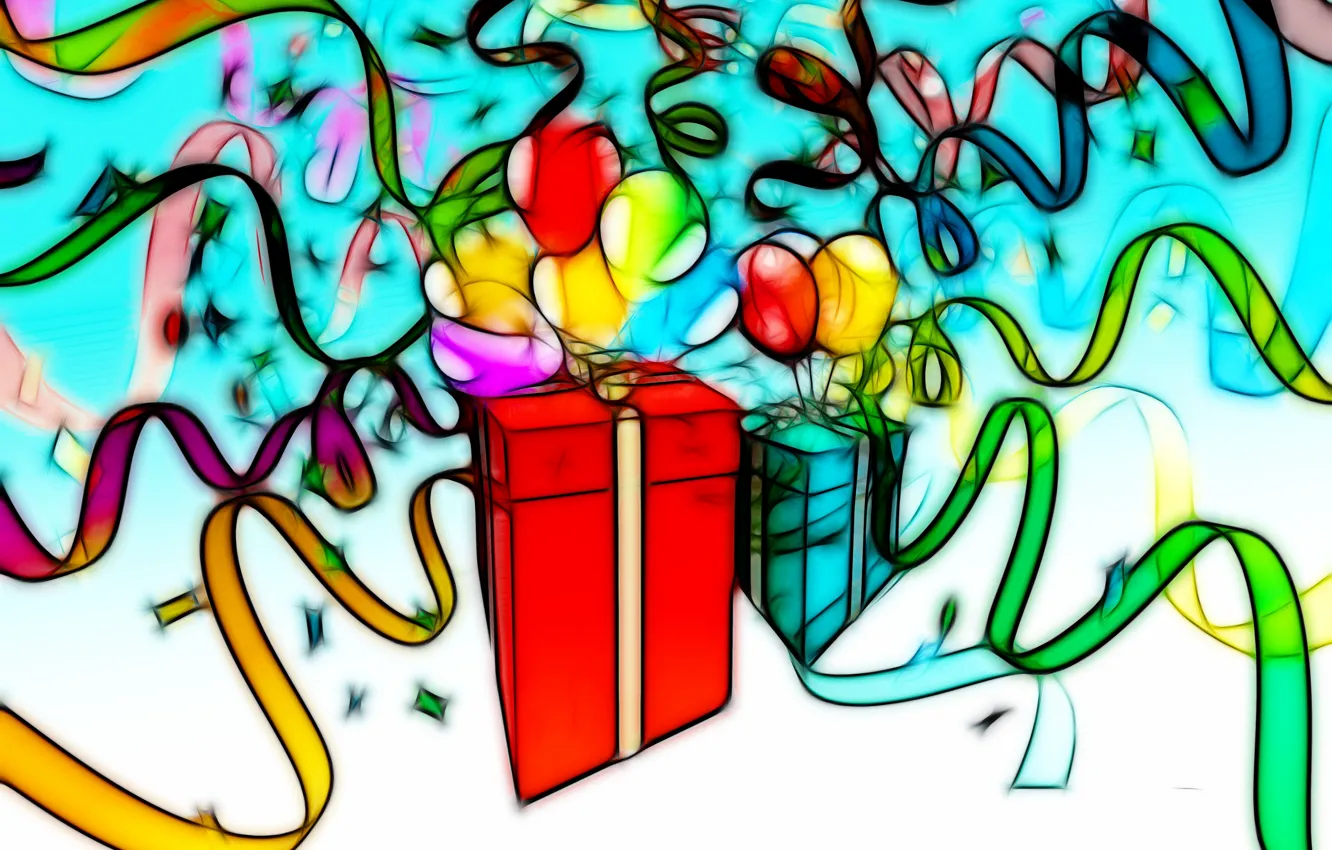 Photo wallpaper birthday, gift, balls, tape