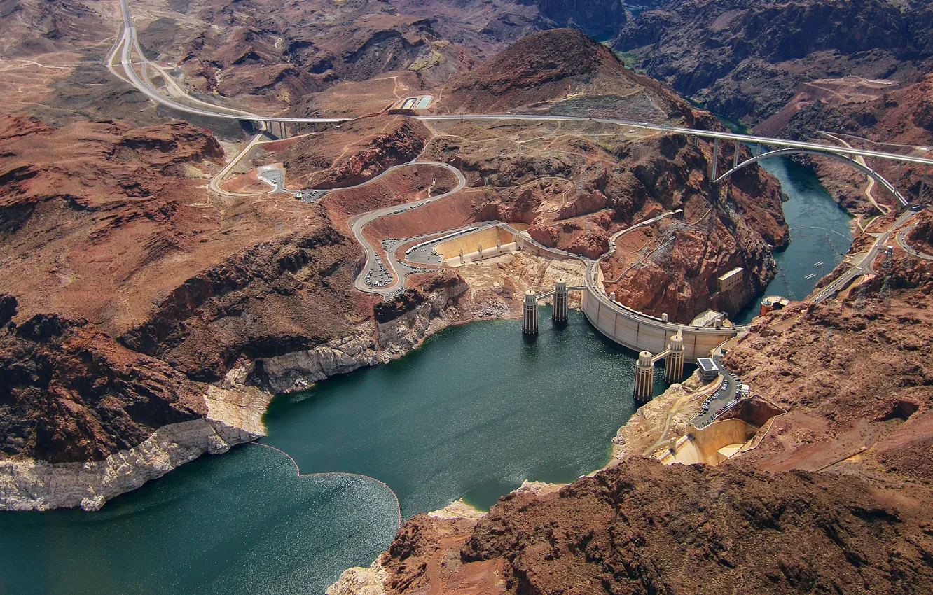 Photo wallpaper nature, lake, river, height, panorama, dam