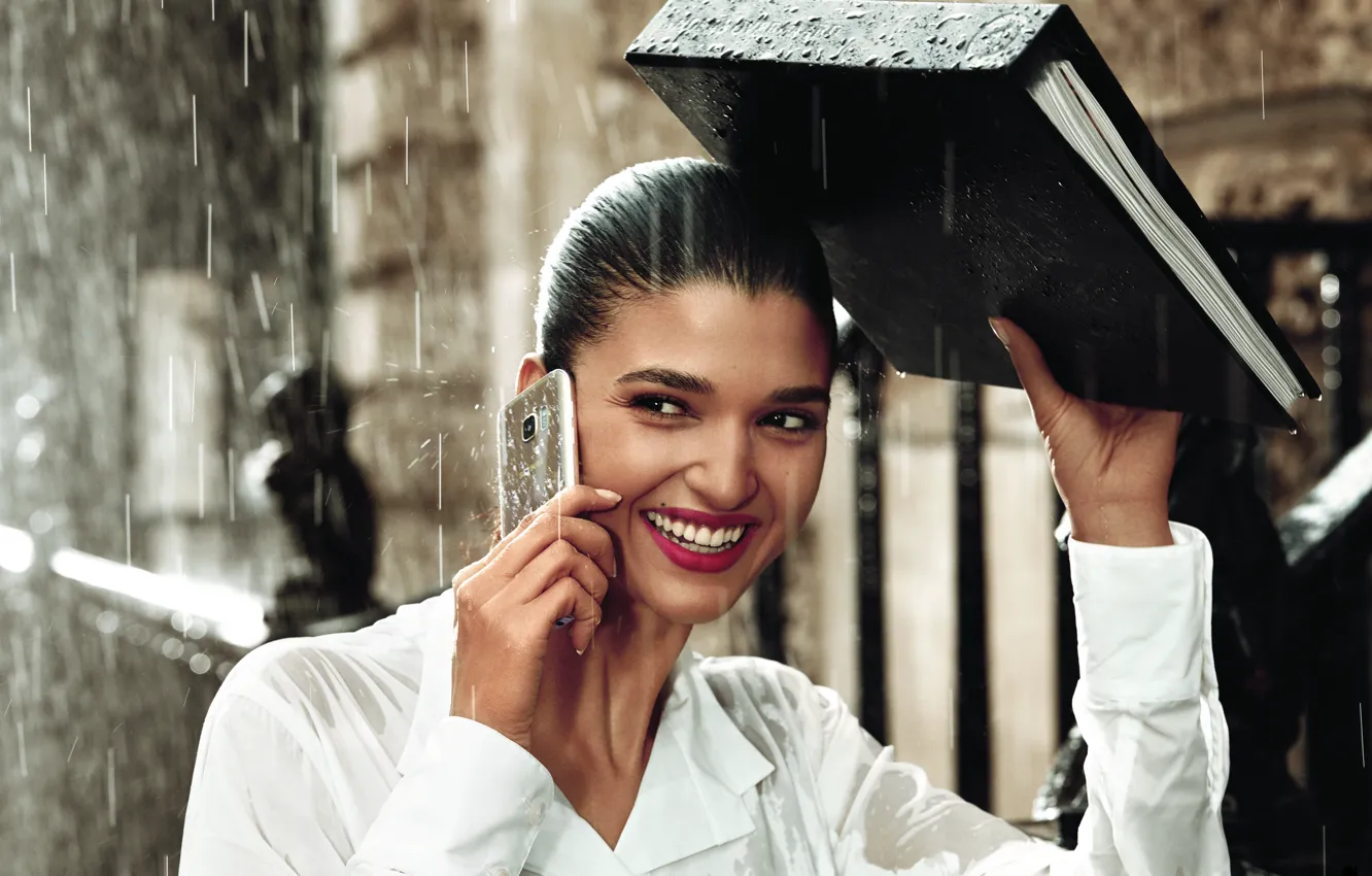 Photo wallpaper Galaxy, Samsung, folder, jacket white, devushka, paper., Samsung Galaxy S7