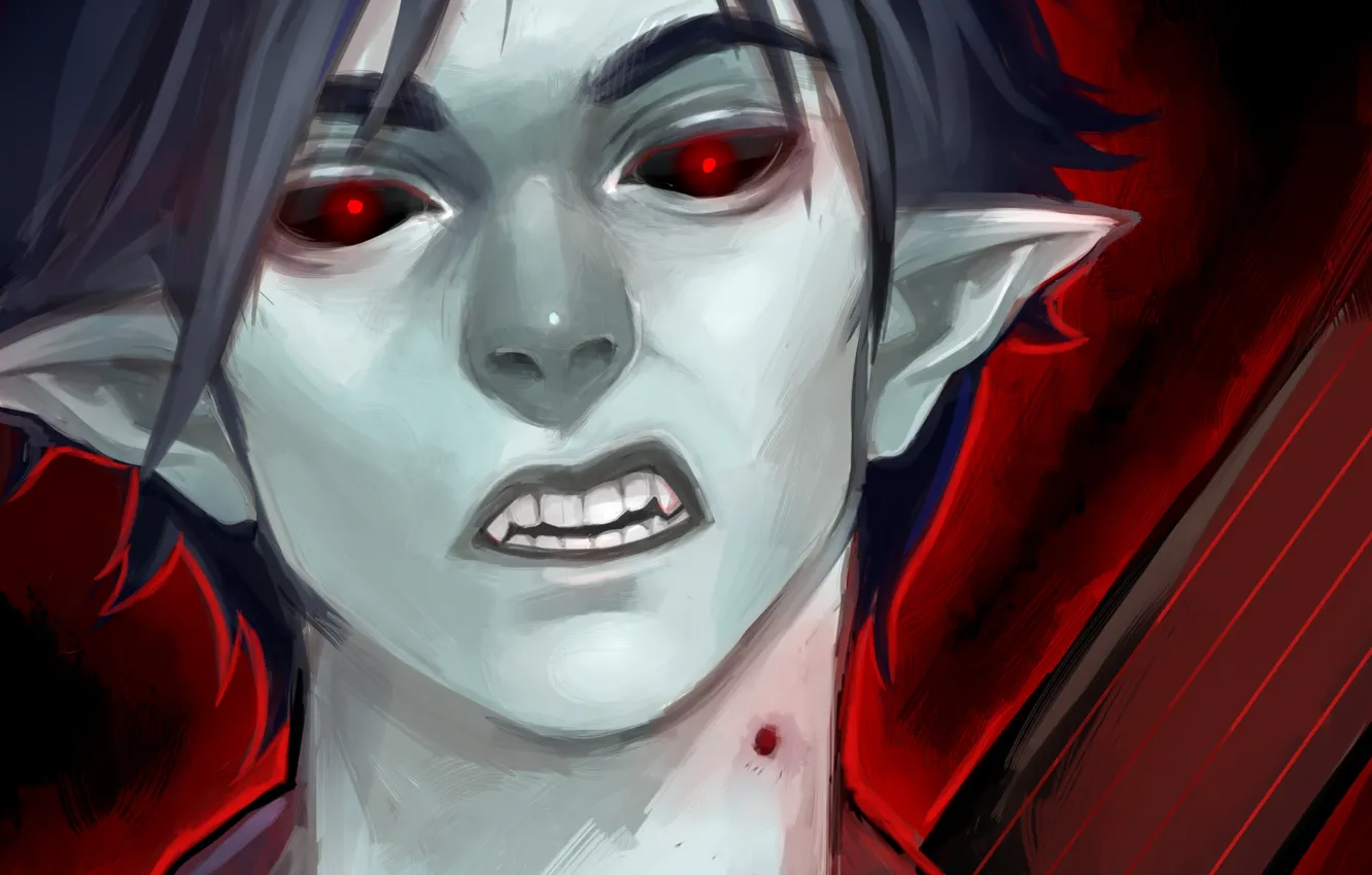 Photo wallpaper traces, teeth, bite, art, vampire, guy, red eyes, adventure time