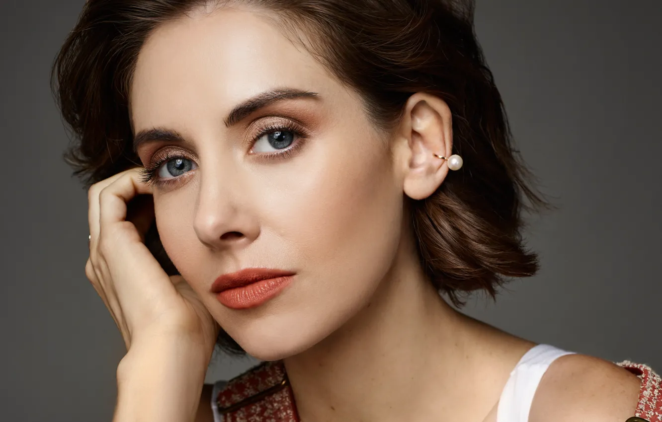 Photo wallpaper look, girl, face, makeup, Alison Brie