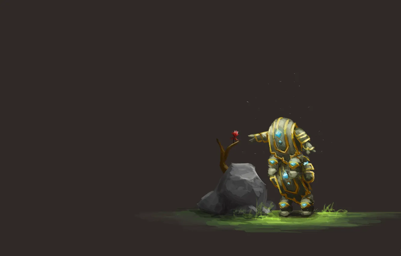 Photo wallpaper flowers, stones, being, art, grey background, Guild Wars 2