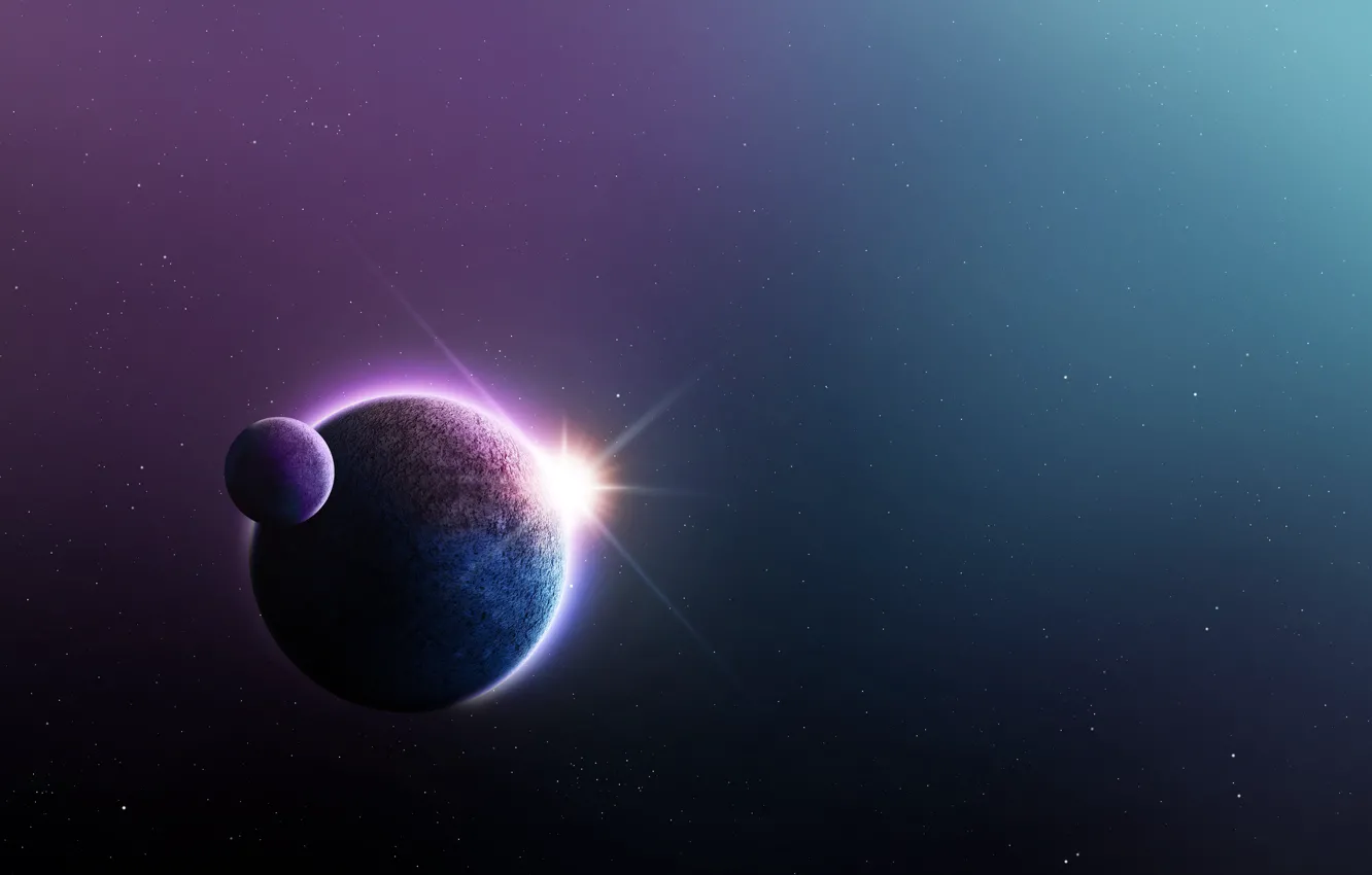 Photo wallpaper space, stars, planet, satellite, art