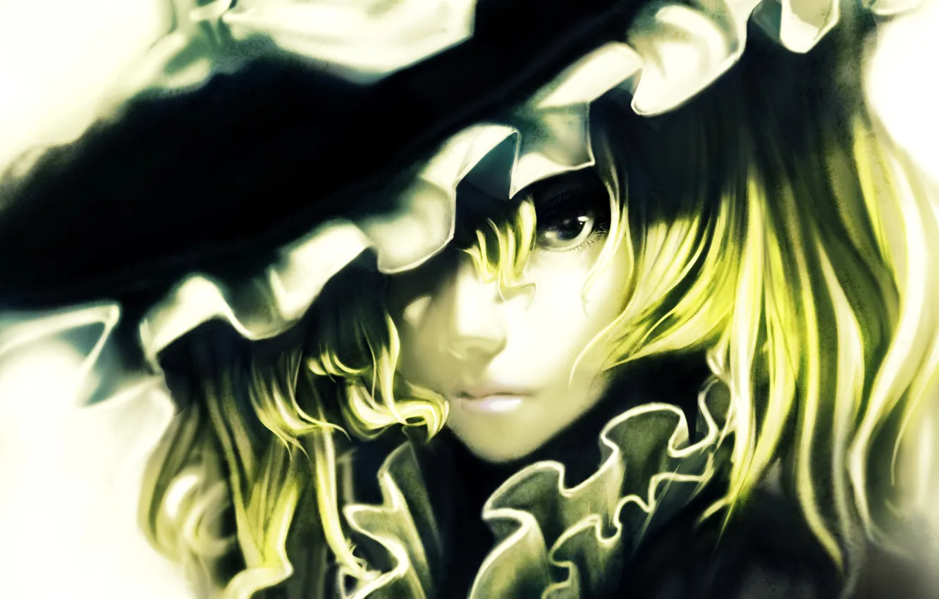 Photo wallpaper eyes, girl, hat, art, bow, touhou, kirisame marisa, urami