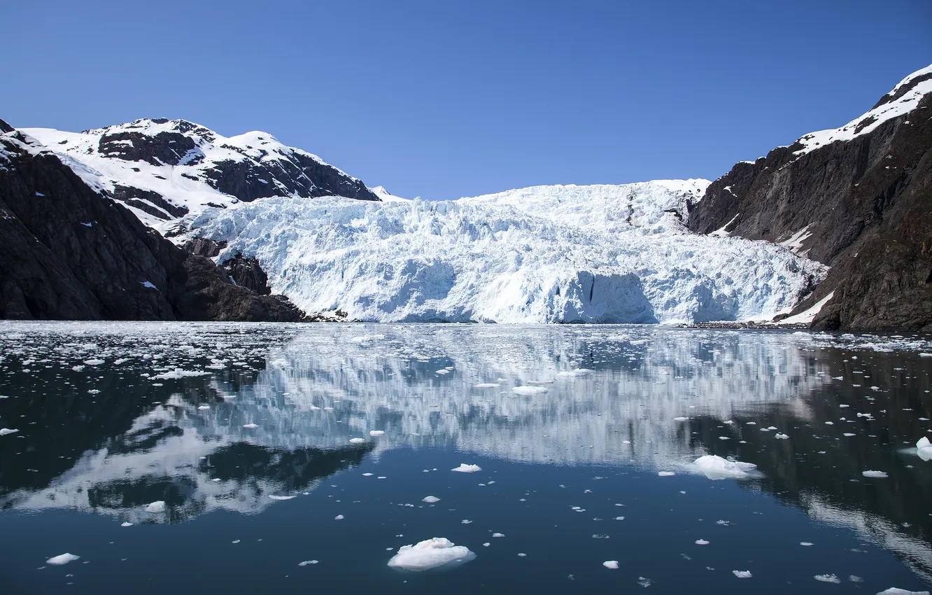 Photo wallpaper mountains, reflection, glacier, Alaska, Bay, Alaska, Laguna, Kenai Fjords National Park