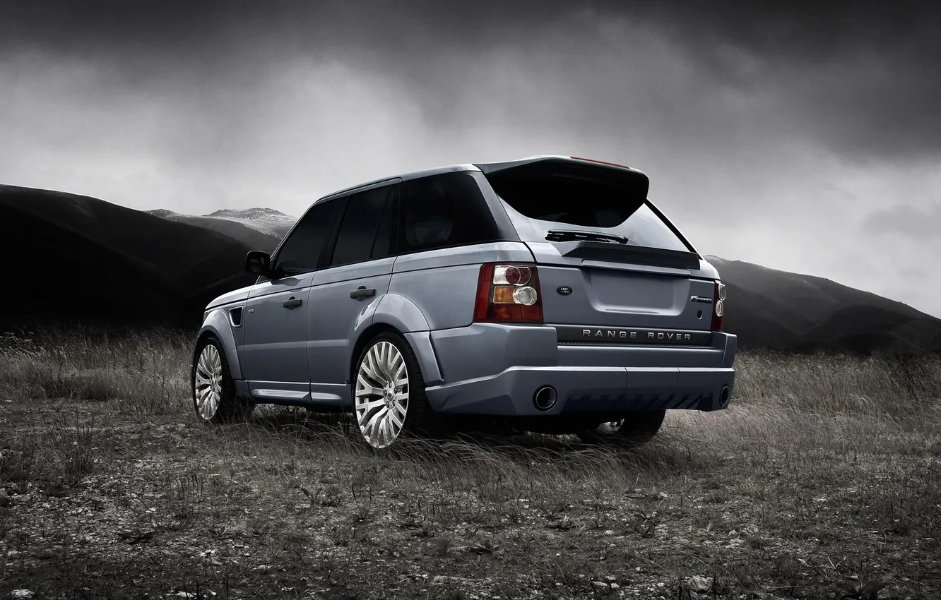 Photo wallpaper machine, grass, clouds, Range Rover, cars, landscape, clouds, auto wallpapers