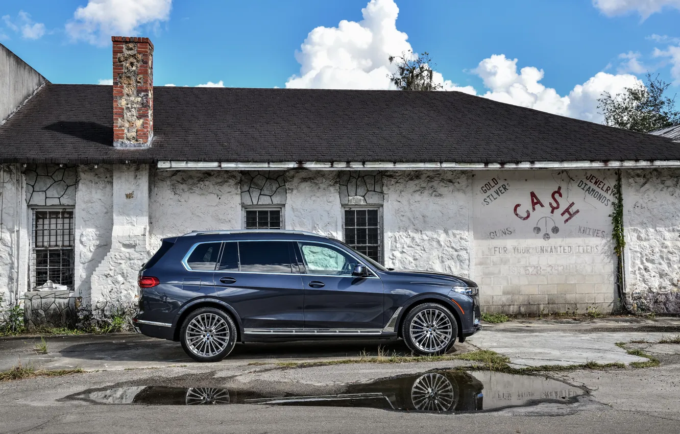 Photo wallpaper wall, BMW, puddle, yard, 2018, crossover, SUV, 2019