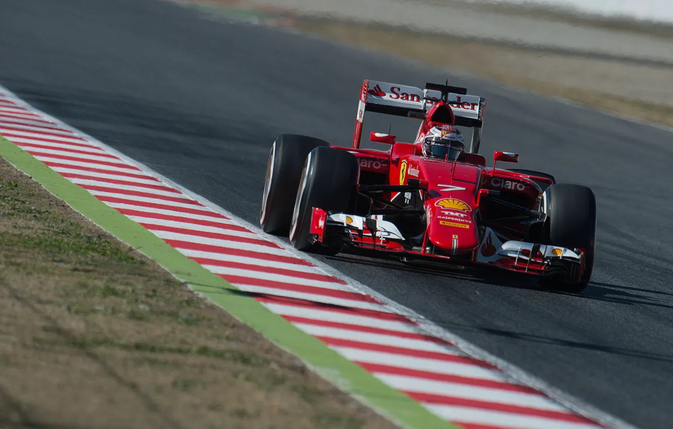 Photo wallpaper Ferrari, Formula 1, Spain, the curb, kimi raikkonen also, 2015, tests, SF15T
