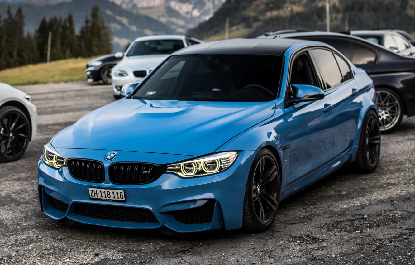 Photo wallpaper Auto, Blue, BMW, Machine, Cars, BMW M3, The front, Transport & Vehicles