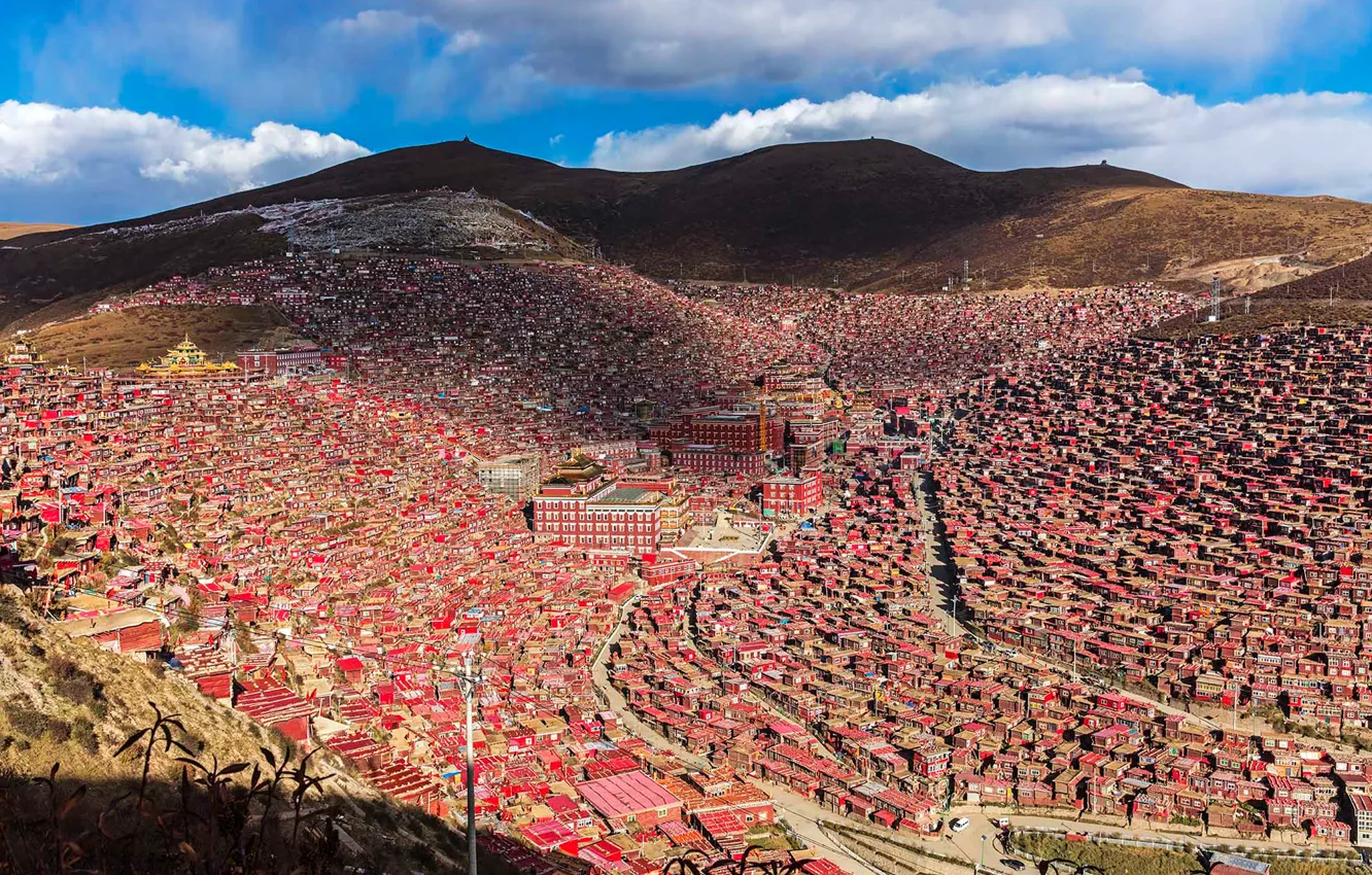 Photo wallpaper landscape, home, China, Tibet, the monastery, gray, Sichuan