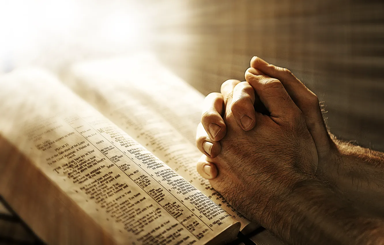 Photo wallpaper hands, the Bible, prayer, Jesus Christ, Christianity