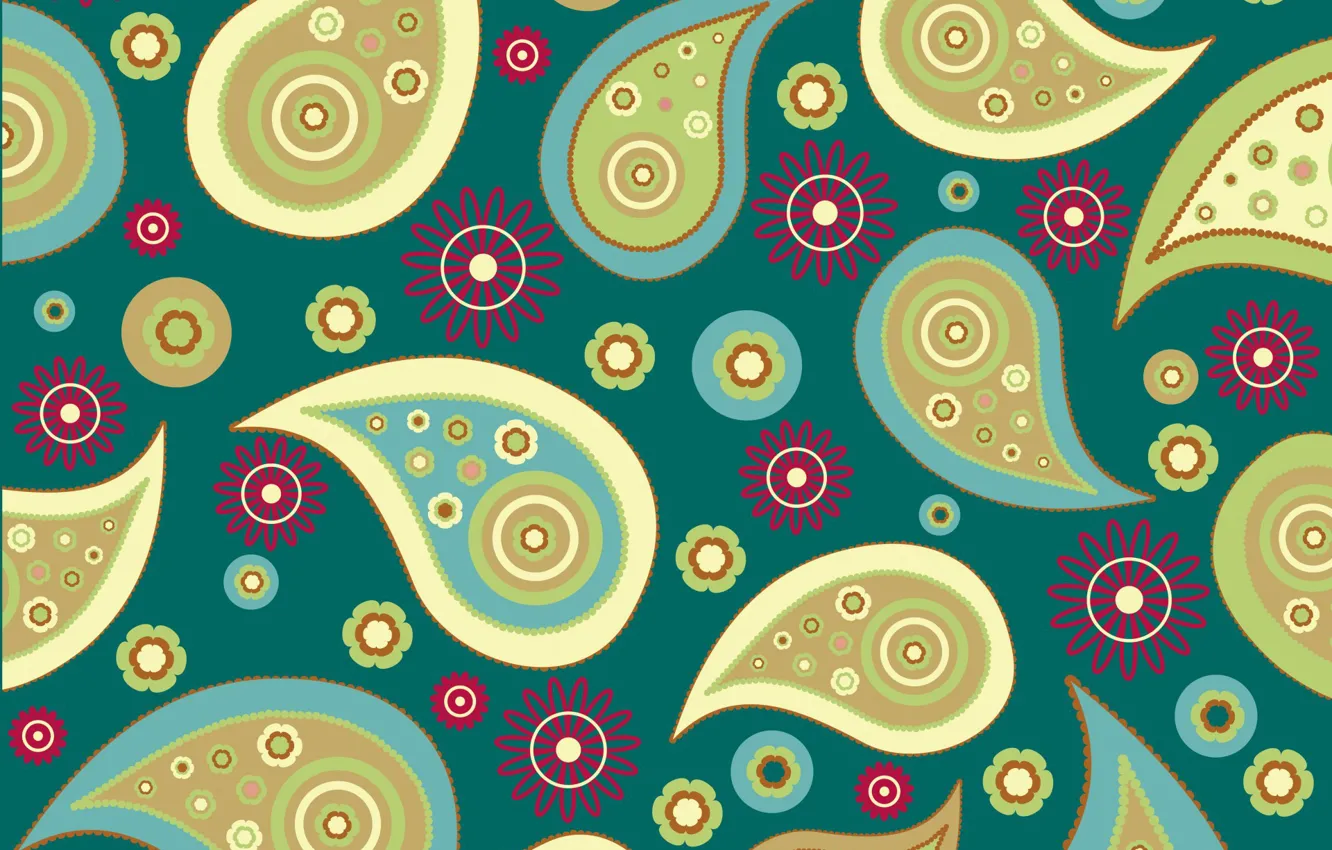 Photo wallpaper background, green, design, patter, Paisley, paisley