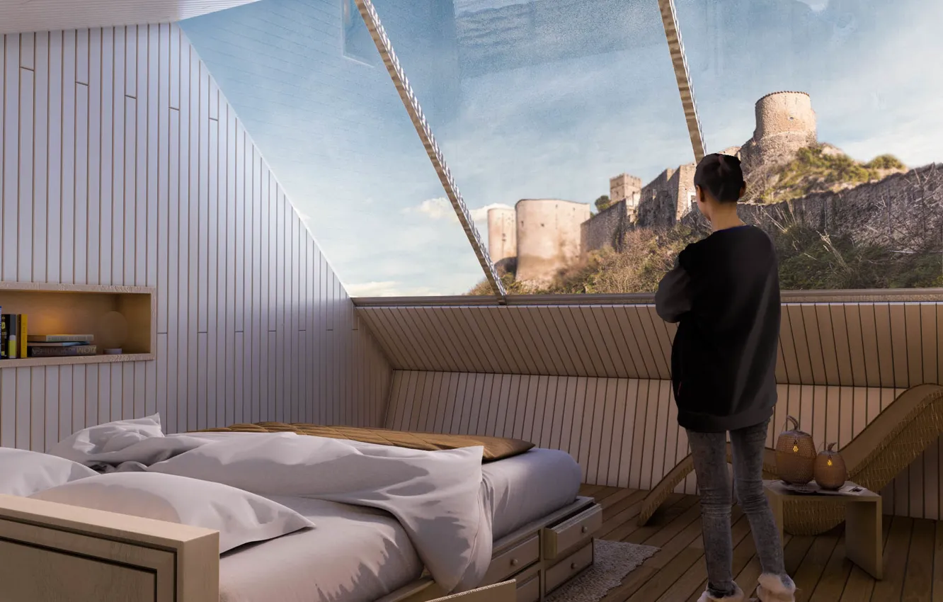 Photo wallpaper girl, design, the room, Particula Observatory Houses YAC Competition, Bedroom Day Shot