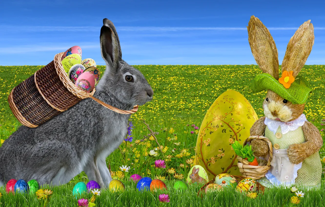 Photo wallpaper greens, grass, flowers, rendering, grey, holiday, collage, glade