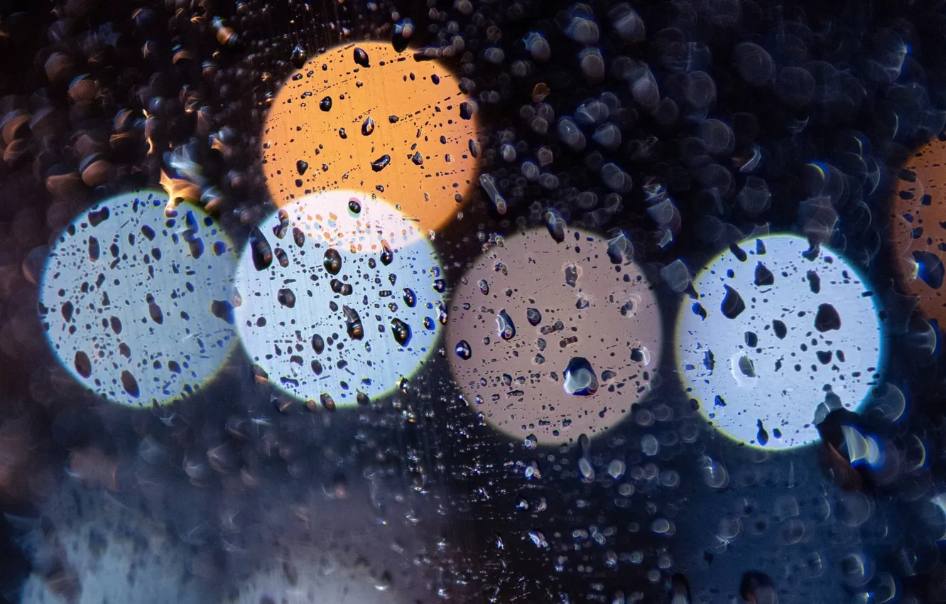 Photo wallpaper glass, drops, rain, bokeh