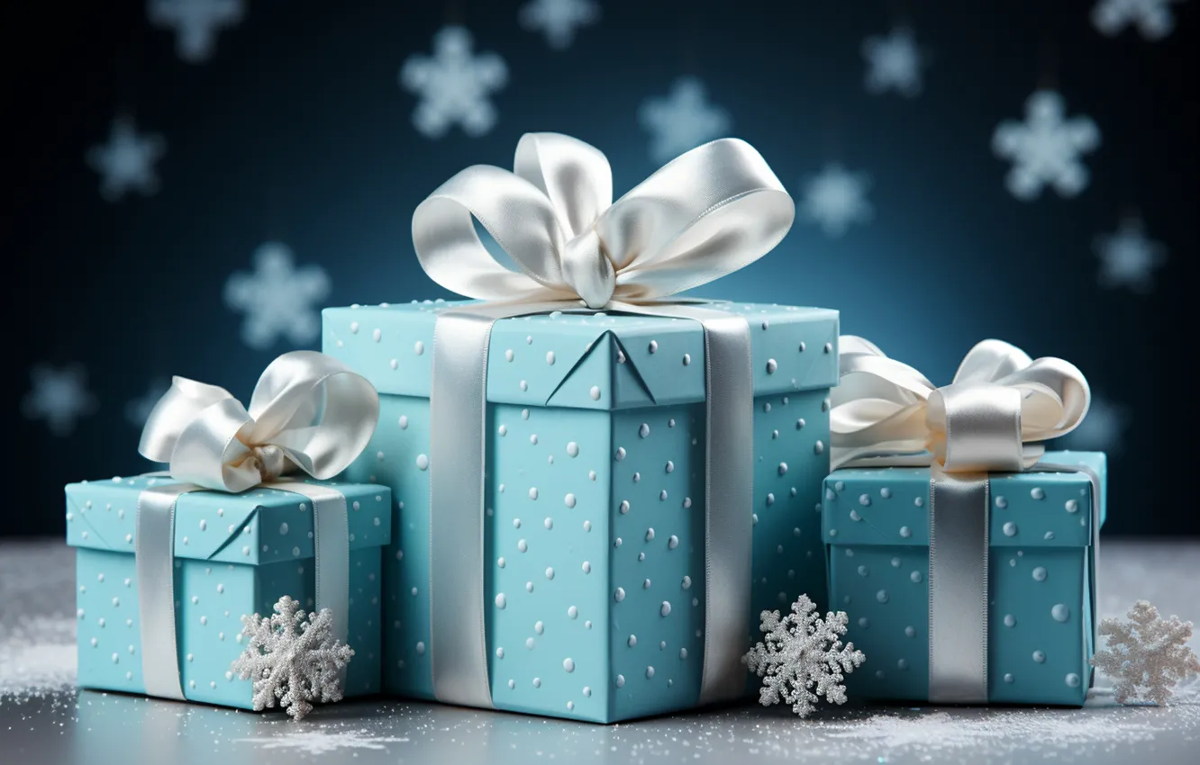 Photo wallpaper winter, snow, decoration, snowflakes, gift, new year, Christmas, Christmas