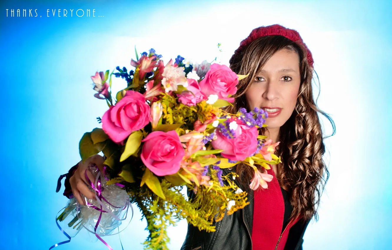 Photo wallpaper girl, flowers, background