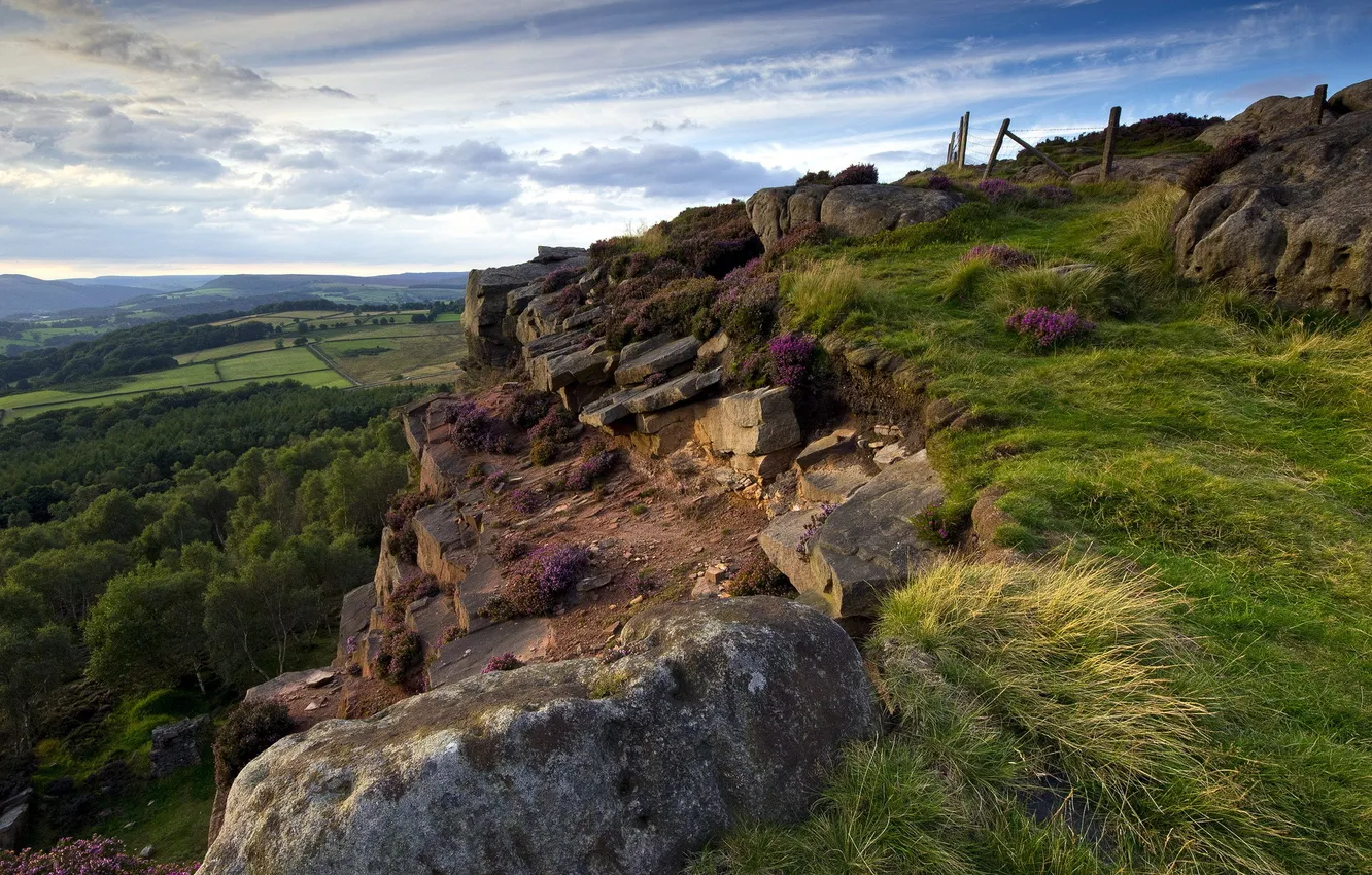Photo wallpaper the sky, landscape, mountains, the fence