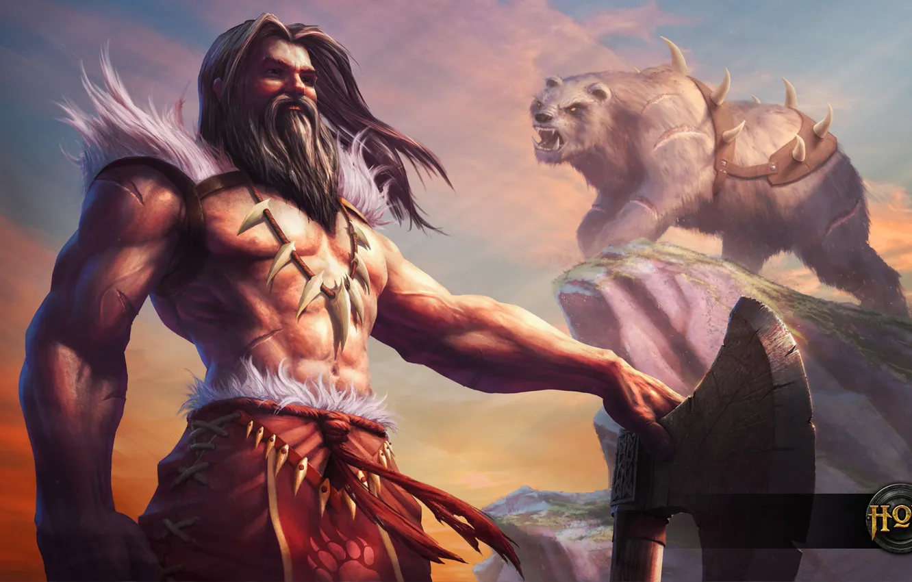 Photo wallpaper bear, warrior, axe, Heroes of Newerth, Wildsoul, Northman Werebear