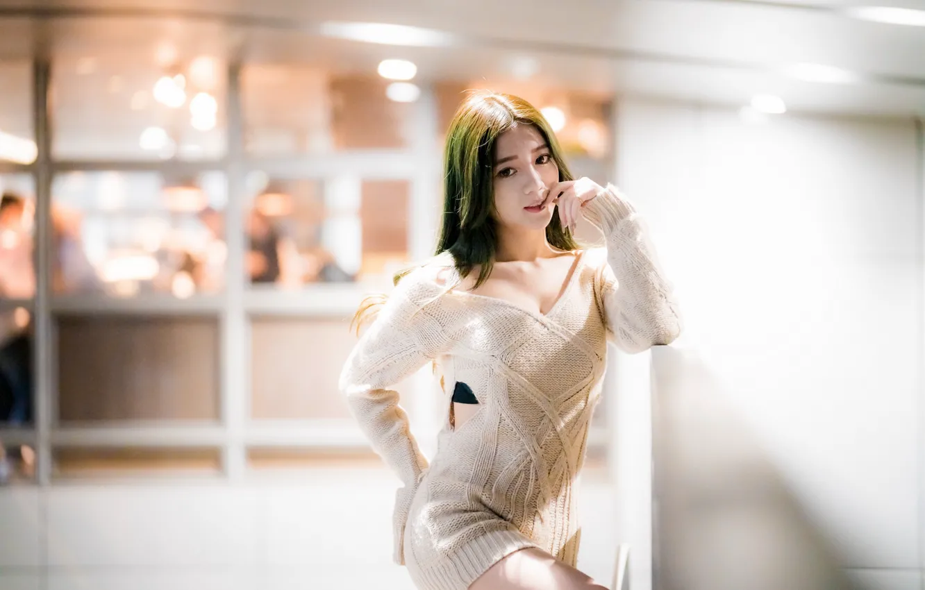 Photo wallpaper girl, Asian, cutie, bokeh