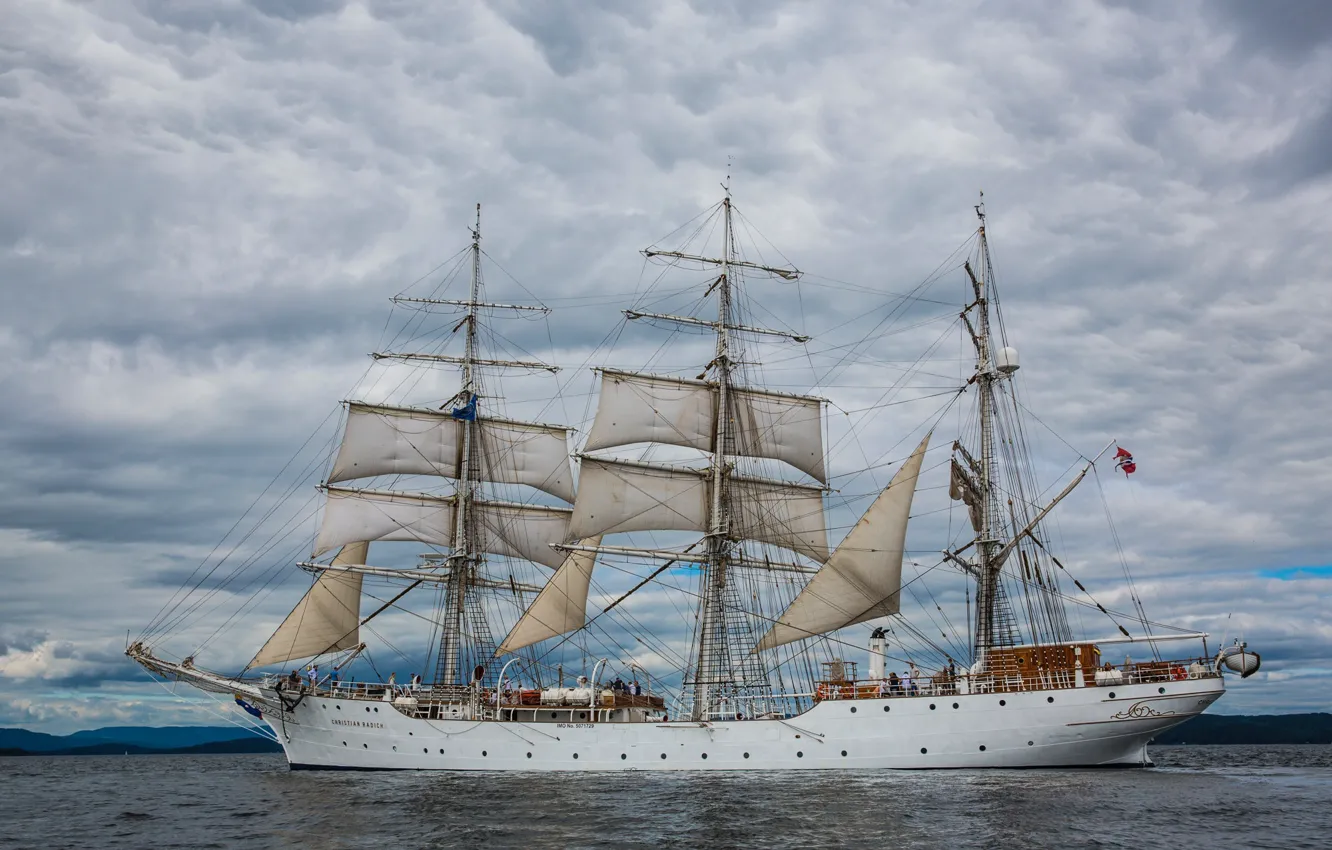 Photo wallpaper Ship, Clouds, Sailboat, The ship, Sails, Overcast, Christian Radich, Training Ship