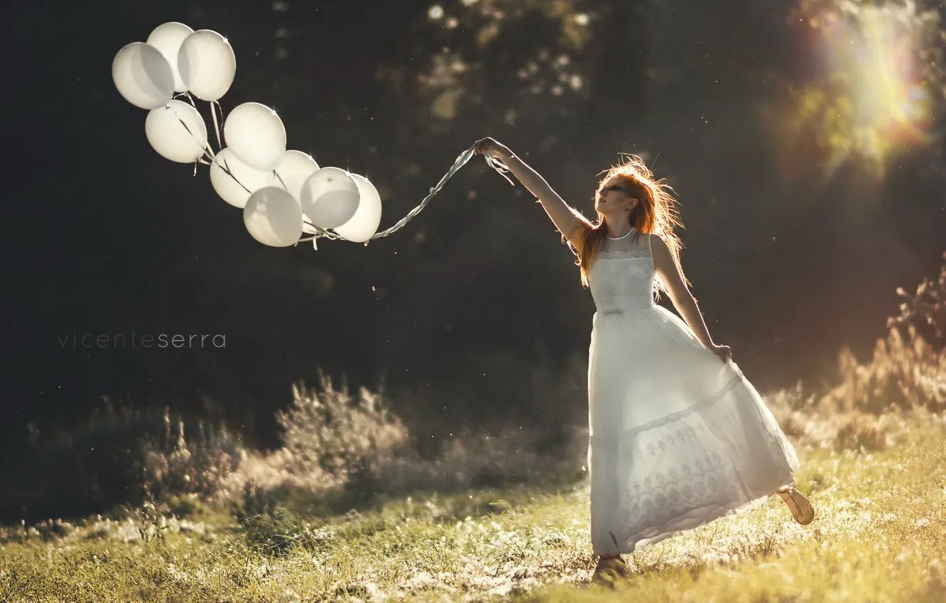 Photo wallpaper girl, background, balls