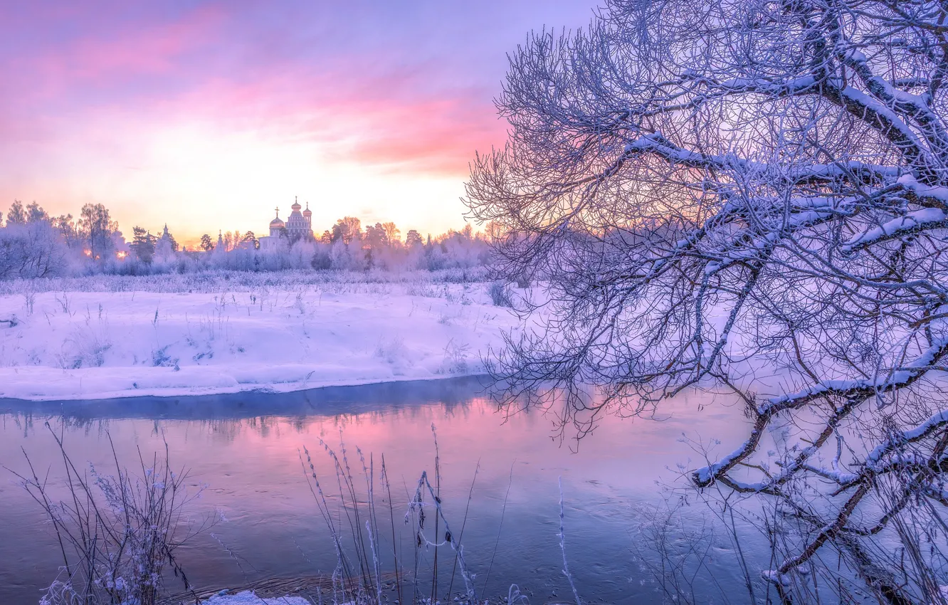 Photo wallpaper winter, snow, trees, river, Russia, Moscow oblast, The River Istra, Istra