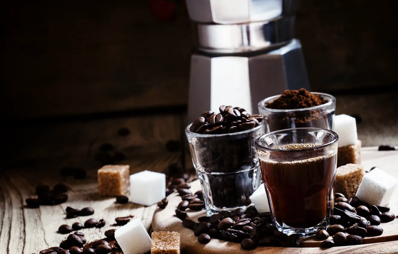 Photo wallpaper glass, coffee beans, coffee, drink